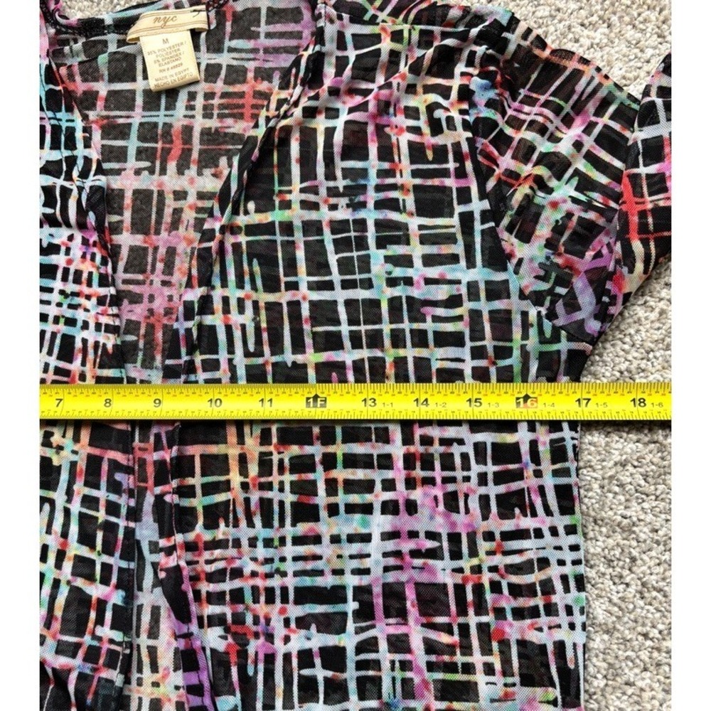 NYJC Womens Long Duster Cardigan Sz S-M Sheer Mesh Abstract Stretch Resort Artsy - Picture 9 of 10
